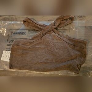 POL Brown Ribbed Halter Top/Bralette